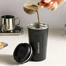 1 pieza Taza de café de acero inoxidable 304 de 500ml, botella de agua portátil aislada con tapa, taza a prueba de fugas, taza de café y té de leche anti-quemaduras, taza para beber, adecuada para estudiantes y adultos, hogar, oficina, picnic, viajes, uso de vuelta a la escuela - Verde - Ver 5