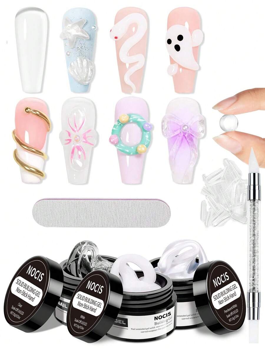 NOCIS Non-Sticky Long-Lasting Gel Tool Set, Odorless Styling Gel, Suitable For 3D Nail Art, Attaching Artificial Gems And Semi-Permanent Nail Decorations, Suitable For DIY Beginners - Multicolor - View 1