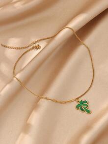 1pc Green Enamel Palm Tree Pendant Necklace, Women's Coconut Tree Stainless Steel Necklace, Tropical Bohemian Style Summer Beach Vacation Jewelry - Palm Trees - View 9