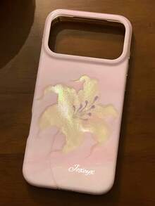 浪漫亮面亮片鏤空黑色百合花手機殼，適用於 iPhone 18 Pro Max 18 Pro 17 Pro Max 17 Pro 17 16 Pro Max 16 Pro 16 15 Pro Max 15 Pro Max 15 Pro 15 14 Pro Max 14 Pro 14 13 Pro Max 13 Pro 13 12 Pro Max 12 Pro 11，美感創意果凍背蓋 - 淺紫百合花 - 查看 4