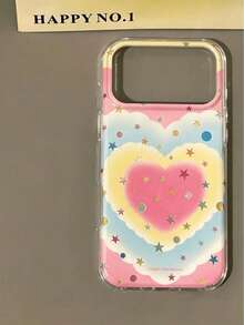 1 pieza Nueva funda de teléfono estilo coreano Ins con corazón arcoíris de lámina, estrella hueca y lunares, diseño minimalista premium compatible con Apple 17 Pro Max, compatible con Apple 16 de moda, compatible con Apple 15 Pro único, compatible con Apple 14 Plus estilo empresarial, compatible con Apple 13, compatible con Apple 12 Pro Max de dibujos animados, funda protectora anti-caídas compatible con Apple 11 - Multicolor - Ver 3