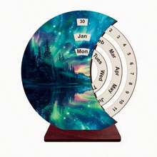 1pc Wooden Manual Rotating Calendar Ornament, Vibrant Aurora Landscape Art Desk Calendar, Fashion 2D Flat Decoration, Suitable For Home, Office, Bedroom, Commemorative Gift For Classmates And Friends - Colorful Aurora - View 8