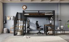 Bed Frame With Metal And Shelves, 120x200cm - 黑胡桃木 - 查看 9