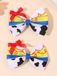 2pcs Girls Princess Bow Hair Clips, Milk Pattern Printed Bow Alligator Hair Clips, Suitable For Teenagers, School Staff, Teacher Gifts - Multicolor - View 1