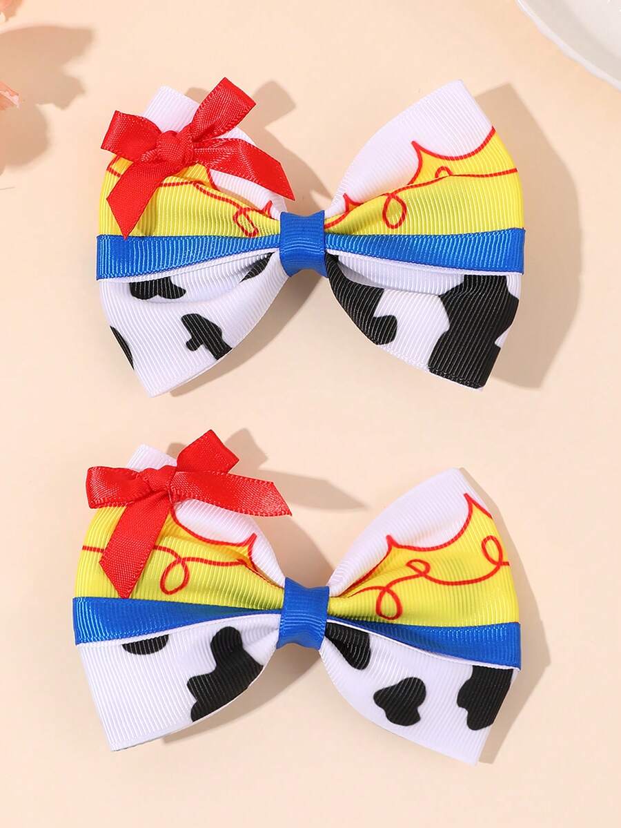 2pcs Girls Princess Bow Hair Clips, Milk Pattern Printed Bow Alligator Hair Clips, Suitable For Teenagers, School Staff, Teacher Gifts - Multicolor - View 1
