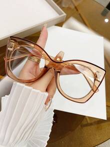 1PC Women's Retro Cat Eye Contrast Color Y2K Sweet Cool Style Fashion Street Plain Lens Glasses Frame - Clear - View 12