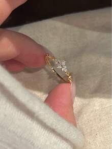 1件時尚奢華優雅精緻幾何水鑽開口銅戒，專為女性設計，極簡獨特高端珠寶，適合日常配戴 - 金色 - 查看 2