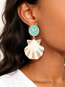 1 Pair Vintage Glamorous Colorful Shell Tassel Earrings, Suitable For Parties, Family Gatherings, Balls, Dates, Vacations, Holidays - Multicolor - View 1
