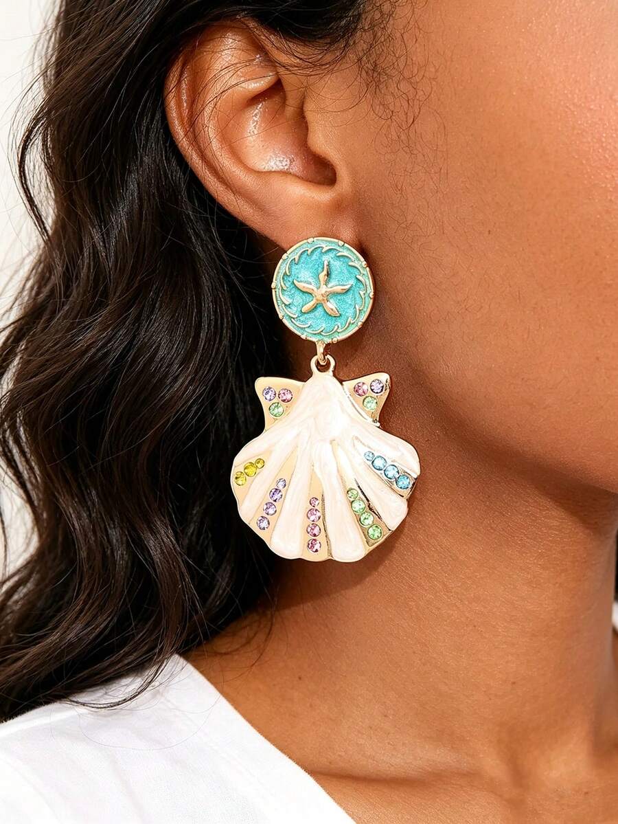 1 Pair Vintage Glamorous Colorful Shell Tassel Earrings, Suitable For Parties, Family Gatherings, Balls, Dates, Vacations, Holidays - Multicolor - View 1