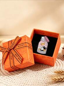 1pc Cat Anti-Depressant Pill Jar Shaped Enamel Brooch With Orange Gift Box, Cute Pet Meme Pin, Used As Clothing, Backpack Decoration Accessory - Multicolor - View 2
