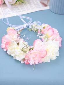 1pc Bohemian Pastoral Style Fresh Warm Yellow Floral Wreath, Unique Bridal Hair Accessory For Wedding - White - View 3
