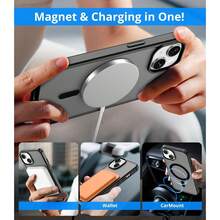 磁吸磨砂保護殼，適用於 iPhone 13 15 14 16 17 11 12 Pro Max Plus 17e 16e，防震防摔手機殼 - 黑色 - 查看 5