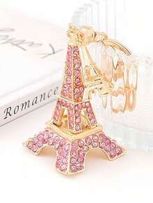 1pc Premium Rhinestone Paris Eiffel Tower Car Keychain, Women's Bag Charm, Metal Key Ring, Sightseeing Keychain Gift - Multicolor - View 4