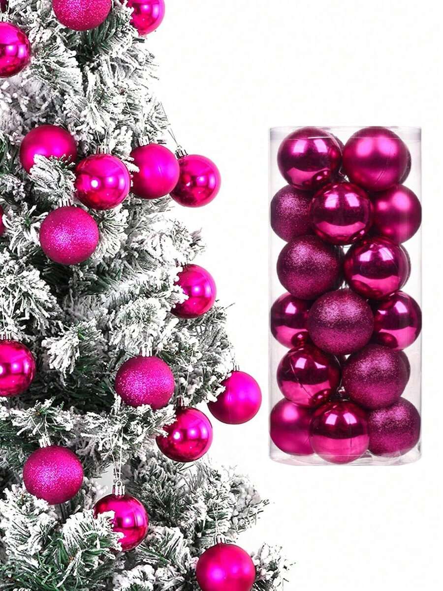 24 piezas Bolas colgantes para árbol de Navidad, Bolas colgantes de Navidad color rosa, Bolas de Navidad, Decoración de árbol de Navidad, Para fiesta de boda navideña, Navidad, Vacaciones, Decoración de habitación, Decoración navideña del hogar, Decoración navideña de la casa, Decoración del hogar de otoño - Varios estilos - Ver 1