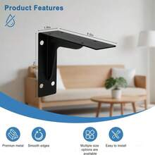 2 Pcs Floating Shelf Brackets L Bracket With Beam - Shelf Brackets Black- Heavy Duty Shelving Brackets For Floating Shelves - Wall Mounted Support For DIY (10/12 In) - View 2