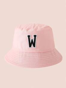 1 pezzo Cappello a secchio per bambini con ricamo lettere A-Z rosa, cappello leggero per protezione solare, adatto per attività all'aperto di ragazzi e ragazze - Black Label - Cappello da pescatore rosa - Visualizzare 76