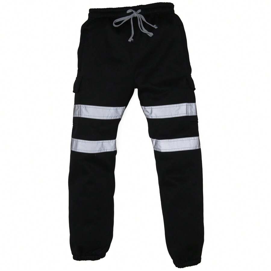 Yoko Mens Hi Visibility Reflective Work Jogging Bottoms - Black - View 1