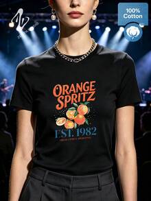 ORANGE SPRITZ Retro Casual Cotton Citrus Fruit Graphic T-Shirt For Summer Weekend Leisure - 黑色 - 查看 3