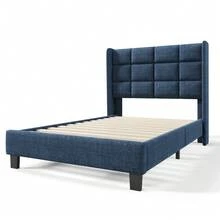 Modern Bed Frame With Linen Grey Cover - 90x200cm - 藍色 - 查看 6