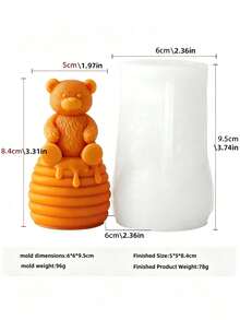 1件 3D熊與蜜蜂矽膠模具 | 可重複使用DIY家居裝飾與禮品製作工具 | 蜂巢紋理矽膠模具附蜂蜜裝飾，適用於蠟燭/樹脂手工藝 - 白色 - 查看 2