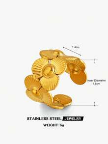 1/2pcs Stainless Steel 18K Gold Plated Minimalist Flower Ring, Suitable For Women's Daily And Party Wear - Multicolor - View 11