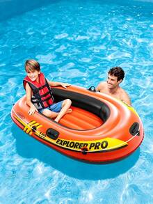 Bote inflable Explorer 100 individual, PVC pesado a prueba de fugas, inflado rápido con agarres antideslizantes, flotador plegable y portátil con remo & cuerda, para deriva en río, pesca en lago, camping junto al río, deportes acuáticos de verano para adultos & familia - Multicolor - Ver 8