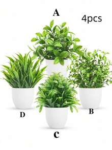 4pcs Set Artificial Plants With Pots, Small Artificial Plants For Indoor Home Decor, Suitable For Windowsill, Bathroom, Wall, Office Desk, Kitchen, Farmhouse Style Decoration, Valentine's Day Party Decor - Green - View 6