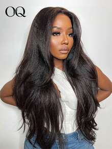 OQ 13x6 Transparent Lace Frontal Wig, Curly Straight Hair, 4C Curly Edge, 16-20 Inches, 150% Density, Natural Black, Unprocessed Human Hair, Natural Fashion, Natural Appearance, Suitable For Beginners - S1 - View 2