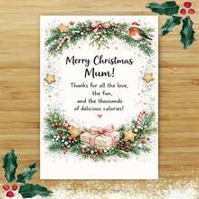 1 Greeting Card + 1 Envelope Warm Festive Christmas Greeting Card, Robin And Gift Box Design "Merry Christmas Mum", For Mother, Winter Holiday Watercolor Style. - View 8