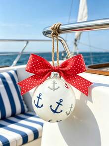 A 3.94-Inch Nautical-Style Decorative Glass Ball Featuring A Red-And-White Polka-Dot Bow; Suitable For Christmas Trees, Valentine's Day, Home Decor, New Year's, And Parties. - 1PC Premium Decorative Ball - View 7