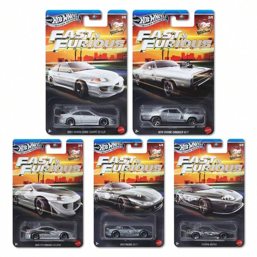 Mattel Hot Wheels Premium Car Culture 收藏玩具車 Fast & Furious 系列 HNR88 全新,1:64 比例壓鑄金屬車,Silver Label 系列,Civic、Dodge Charger、Mitsubishi Eclipse、Mazda,適合玩具愛好者收藏,3 歲以上,1 件 - 彩色 - 查看 1
