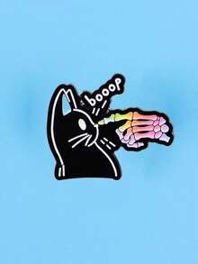 1件 "Booop" 黑貓琺瑯徽章，彩虹骷髏手胸針，哥德風可愛翻領針，適用於背包、夾克、包包 - 彩色 - 查看 4