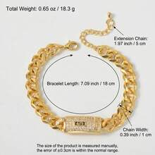 Fashion Luxury 18K Gold Plated Copper Cubic Zirconia Cuban Bracelet, Hip Hop Street Style, Unisex, Suitable For Daily Wear And Parties - Gold - View 6