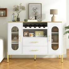 White Sideboard With Glass Doors And Wine Rack – Plenty Of Storage Space For Dining Room & Living - 白色 - 查看 5