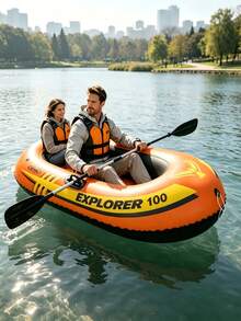 Bote inflable Explorer 100 individual, PVC pesado a prueba de fugas, inflado rápido con agarres antideslizantes, flotador plegable y portátil con remo & cuerda, para deriva en río, pesca en lago, camping junto al río, deportes acuáticos de verano para adultos & familia - Multicolor - Ver 9