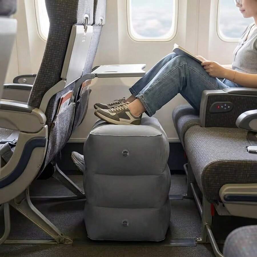 1pc Inflatable Travel Footrest Pillow, 3-Layer Foldable Multifunctional Airplane Foot Pillow, Portable Leg Support Cushion, Suitable For Long Flights, Airplane Seats, Cars, Trains, Road Trips, Summer Travel, Vacations, Weekend Trips, Labor Day - Multicolor - View 1