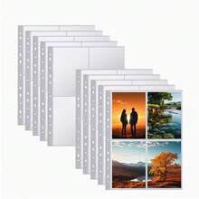 10pcs A7 Size 4/2 Pocket Transparent Plastic Loose-Leaf Protector Sleeves, Reusable, Rectangular Photo Album Inner Pages, Transparent Game Card Protector Sleeves, Suitable For MTG Sports Cards, Trading Game Cards And Baseball Cards, Compatible With 6-Ring Binder - One Size Fits All - View 6