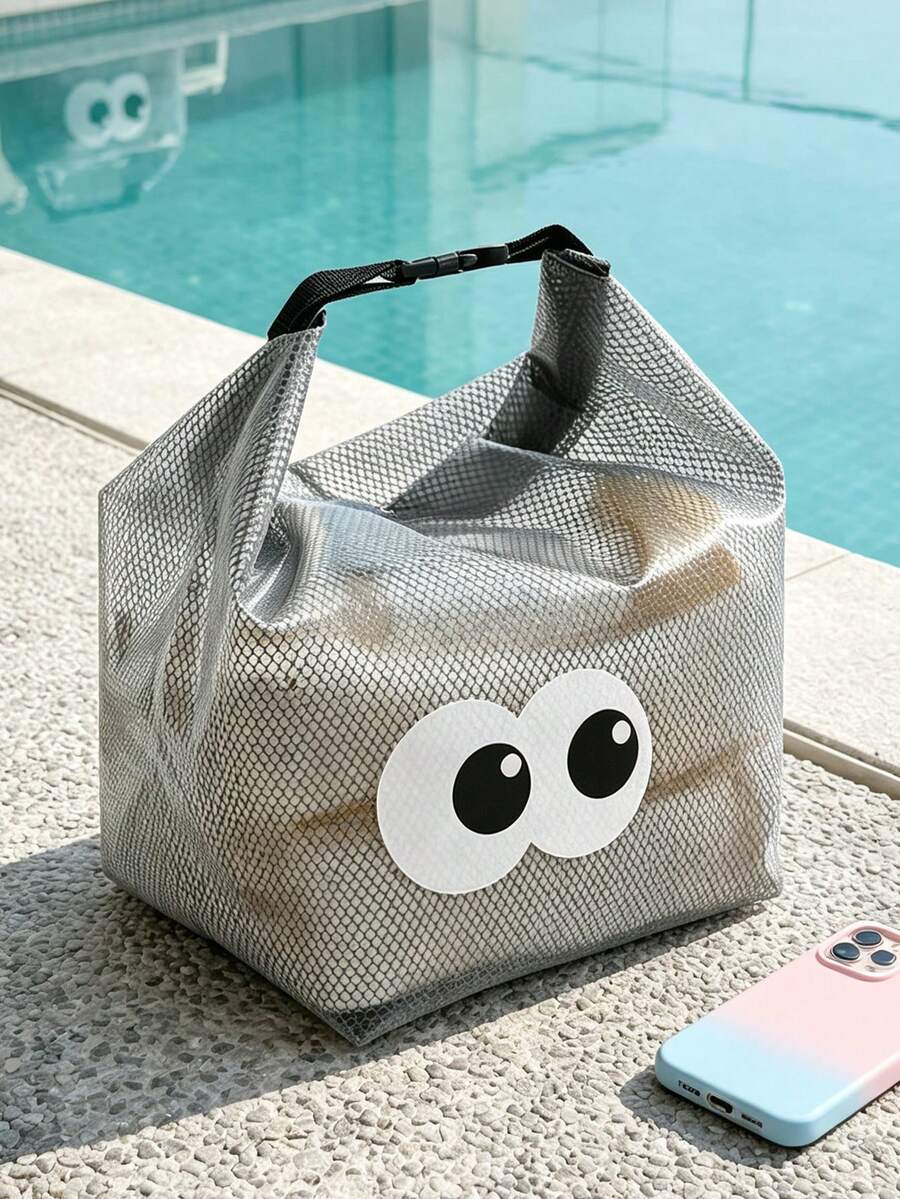 Cute Animal Pattern EVA Waterproof Beach Bag, Jelly Transparent Hollow Tote Bag, Large Capacity Pool Bag With Adjustable Shoulder Strap, Quick-Dry Bath/SPA Bag, Can Store Swimsuit, Towel, Sunscreen, Goggles, Phone, Flip-Flops, Cosmetics And Snacks, Essential For Beach, Pool, SPA, Cruise And Vacation Travel, Unisex - Light Grey - View 1