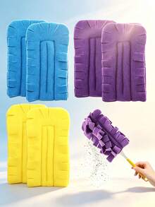 1/2/4pcs Dust Duster Replacement Pads, Washable Handheld Duster Cloth Covers, Pet Hair/Lint Capture Cleaning Pads, Suitable For Home Furniture And Car, Dry And Wet Use Dusting Wipes, 3 Colors Blue Purple Yellow Dust Cleaning Heads - Multicolor - View 6