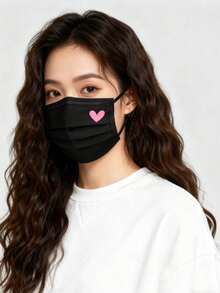 40pcs Cute Pink Heart Print Face Masks - Elastic Breathable Masks, Suitable For Women And Teens, Washable, Fashionable Daily Accessory, Fun Design, Comfortable To Wear, Valentine's Day Outfit - Multicolor - View 5