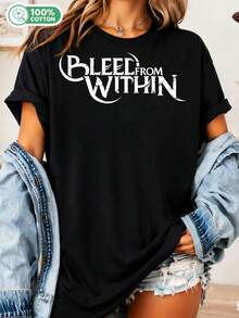 Bleed From Within Band Logo T-Shirt, Distressed And Vintage Effect, Minimal Deathcore Metal Style, Black And White Graphic, 100% Cotton... - 黑色 - 查看 1