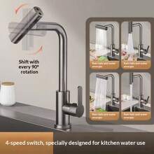 Matte Black Pull-Out Kitchen Faucet, Stainless Steel High Arc Single Handle Sink Tap, 3-Mode Switchable Pull-Out Spray Head, Rust-Resistant Black Coated Sink Faucet, Single Hole Easy Installation Kitchen & Bathroom Hardware, Modern Minimalist Home Decor Kitchen Renovation Hardware, Practical Housewarming Kitchen Gift - Multicolor - View 11