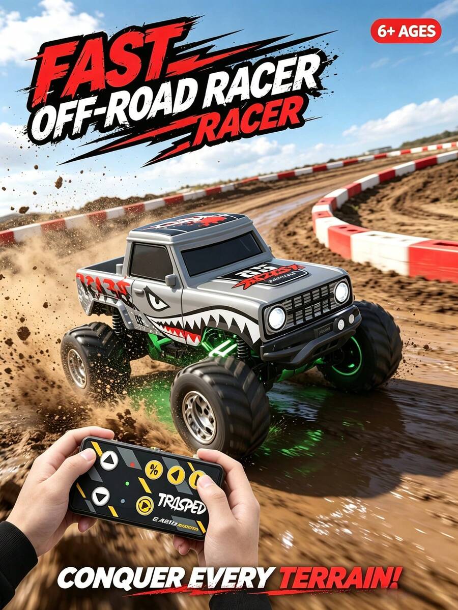 A 1:64 Mini Four-Way Remote Control Off-Road Vehicle With LED Lights And Remote Control, A Children's Toy Car Cake Ornament, Suitable For Christmas, Birthday And New Year Gifts For Boys Aged 6 To 12, A Must-Have For Children's Toy Travel - Multicolor - View 1