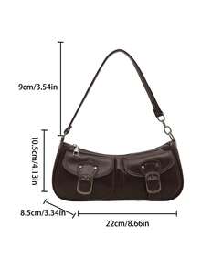 Minimalist Solid Shoulder Bag, Dual Buckle Decor Hobo Purse With Detachable Strap, Portable Daily Shopping Bag For Ladies - Coffee - View 5