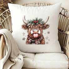 1/2/3pcs Christmas Highland Cow Heat Transfer Sticker, Long-Haired Yak With Tongue Out, Pine Branch Red Berry Wreath, Red And White Plaid Scarf, Snowflake And Snow Elements, Cozy Winter Cartoon Christmas DIY Print, Suitable For T-Shirts, Sweatshirts, Canvas Bags - Multicolor - View 9