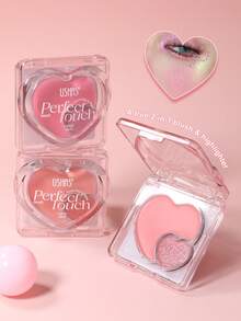 USHAS Perfect Touch 2-in-1 Blush & Highlighter, Perona Pipi Krim Berbentuk Hati dengan Glitter, Pewarna Pipi Merah Muda Alami, Warna Tahan Lama dan Mudah Dibaurkan, Highlighter untuk Kilau Wajah, Palet Makeup Portabel yang Lucu, Cocok untuk Penggunaan Sehari-hari & Pesta - #02 Seri Merah Muda Peach Lembut - View 5