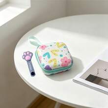 2pcs/Set Pastel Print Mini Data Cable & Earphone Storage Bag With Cat Paw Cable Organizer, Hard Shell Anti-Collision Interior With Mesh Divider, Stores Earphones, Data Cables, Chargers And Other Digital Accessories, Comes With Hanging Strap For Backpack, Convenient For School And Travel - Multicolor - View 19