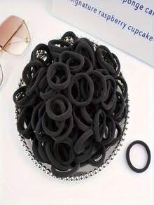 200/100/50/20 Stück schwarze nahtlose Nylon-Haargummis, hohe Elastizität, nicht schädigend, dick und weich, Ponytail-Haarbänder, geeignet für Frauen, Teenager und Erwachsene, für dickes, lockiges oder glattes Haar, starke hoch elastische Haargummis für Fitness, Sport, Yoga, Laufen, rutschfeste Haaraccessoires - Schwarz - Übersicht 6