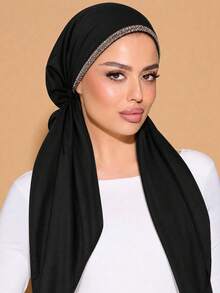1 pieza Pañuelo de cabeza de unicolor para mujer, minimalista, talla única, ligero, toalla conservadora para oración al aire libre, hijab, accesorios - Gorro turbante elástico de algodón y lino - Ver 16