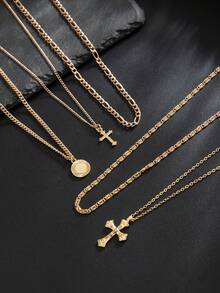 5pcs Fashion Minimalist Cross Pendant Necklace, Paperclip Metal Chain Necklace Set, Casual Style Accessory, Ideal Gift For Men - 5 Pcs - View 6